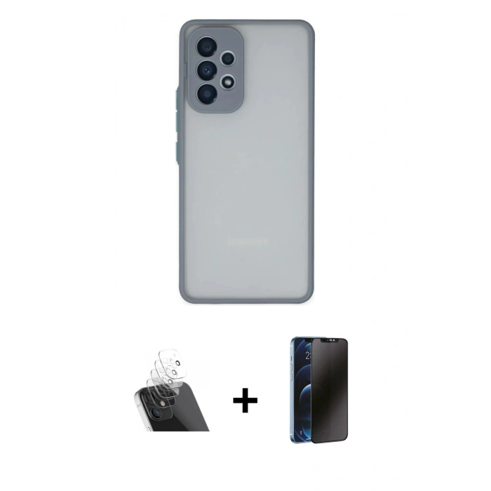 MARSİLYAN™- Galaxy A53 5G Kılıf Ahenk Çizgi Serisi - Siyah 3D Antistatik Hayalet Cam Ekran Koruyucu + Kamera Lens Koruma Cam - SF