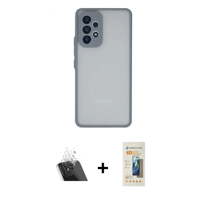 MARSİLYAN™- Galaxy A53 5G Kılıf Ahenk Çizgi Serisi - Siyah 6D Mat Seramik Hayalet Nano Ekran Koruyucu + Kamera Lens Koruma Cam - SF