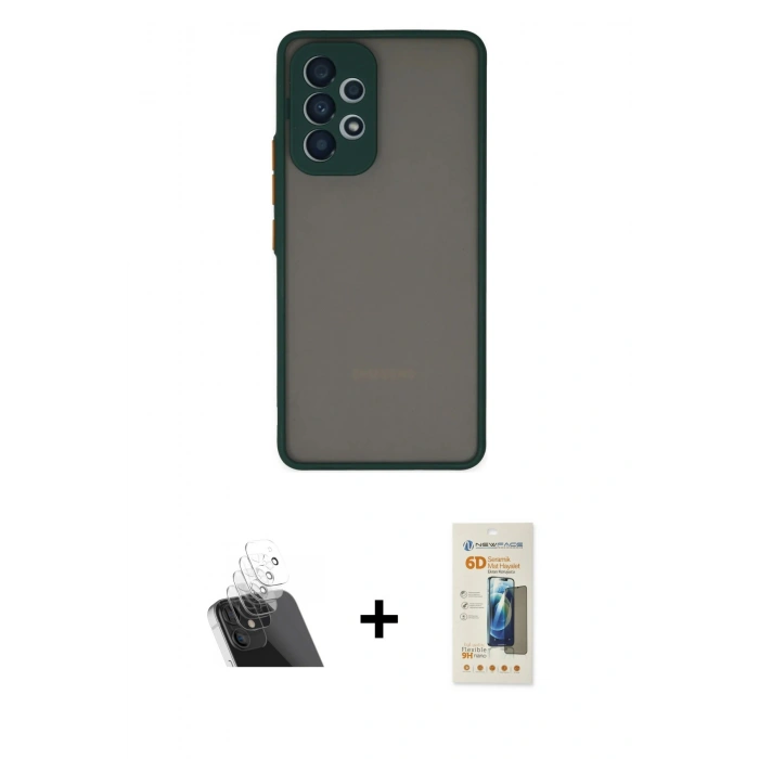 MARSİLYAN™- Galaxy A53 5G Kılıf Ahenk Çizgi Serisi - Siyah 6D Mat Seramik Hayalet Nano Ekran Koruyucu + Kamera Lens Koruma Cam - SF