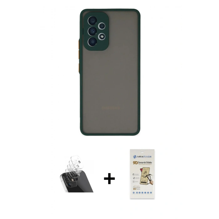 MARSİLYAN™- Galaxy A53 5G Kılıf Ahenk Çizgi Serisi - Siyah Mat Seramik Nano Ekran Koruyucu + Şeffaf Kamera Lens Koruma Cam