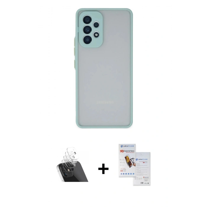 MARSİLYAN™- Galaxy A53 5G Kılıf Ahenk Çizgi Serisi - Siyah Seramik Nano Ekran Koruyucu + Kamera Lens Koruma Cam - SF
