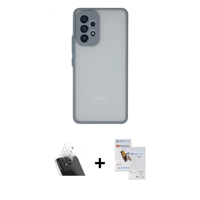MARSİLYAN™- Galaxy A53 5G Kılıf Ahenk Çizgi Serisi - Siyah Seramik Nano Ekran Koruyucu + Kamera Lens Koruma Cam - SF
