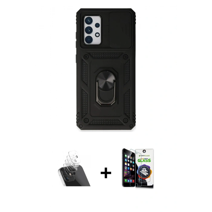 MARSİLYAN™- Galaxy A53 5G Kılıf Ahenk Klasik - Şeffaf Temperli Cam Ekran Koruyucu + Şeffaf Kamera Lens Koruma Cam