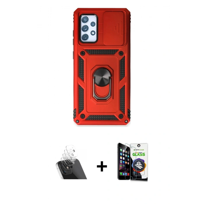 MARSİLYAN™- Galaxy A53 5G Kılıf Ahenk Klasik - Şeffaf Temperli Cam Ekran Koruyucu + Şeffaf Kamera Lens Koruma Cam