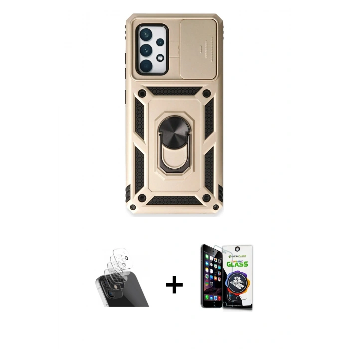 MARSİLYAN™- Galaxy A53 5G Kılıf Ahenk Klasik - Şeffaf Temperli Cam Ekran Koruyucu + Şeffaf Kamera Lens Koruma Cam
