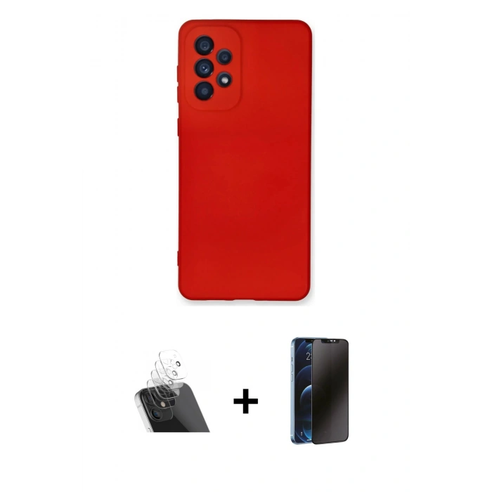 MARSİLYAN™- Galaxy A53 5G Kılıf Ahenk Serisi - Siyah 3D Antistatik Hayalet Cam Ekran Koruyucu + Kamera Lens Koruma Cam - SF