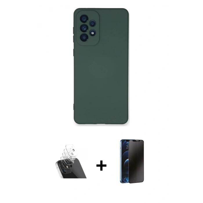 MARSİLYAN™- Galaxy A53 5G Kılıf Ahenk Serisi - Siyah 3D Antistatik Hayalet Cam Ekran Koruyucu + Kamera Lens Koruma Cam - SF