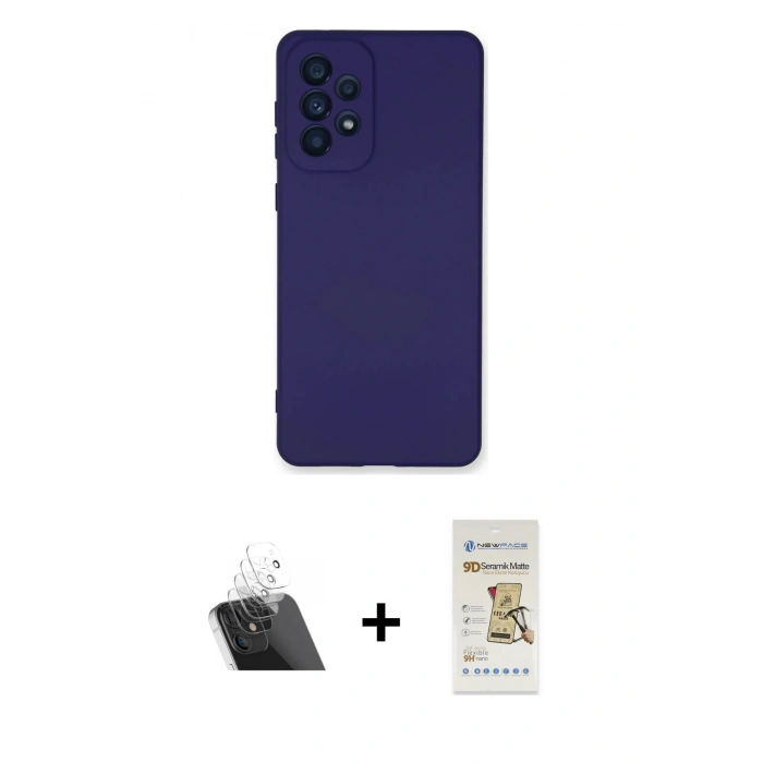 MARSİLYAN™- Galaxy A53 5G Kılıf Ahenk Serisi - Siyah Mat Seramik Nano Ekran Koruyucu + Kamera Lens Koruma Cam - SF