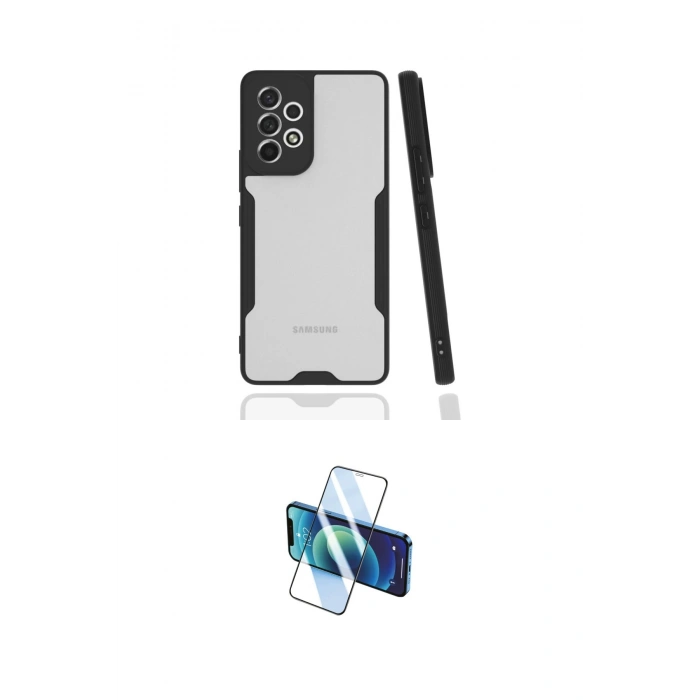 MARSİLYAN™- Galaxy A53 5G Kılıf Atlas Asil Serisi - Siyah 3D Antistatik Cam Ekran Koruyucu