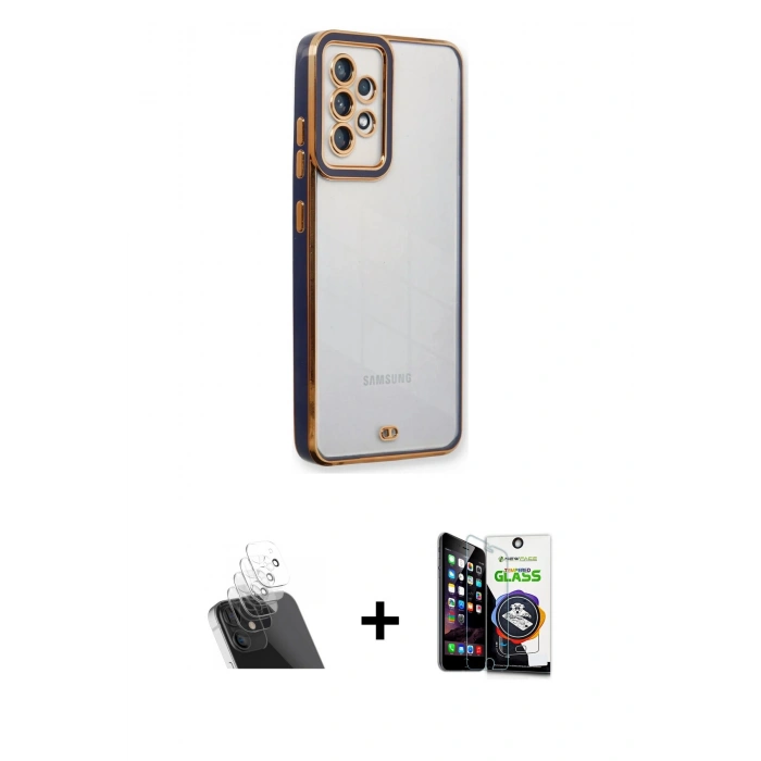 MARSİLYAN™- Galaxy A53 5G Kılıf Çekirdek Klasik Serisi - Şeffaf Temperli Cam Ekran Koruyucu + Şeffaf Kamera Lens Koruma Cam