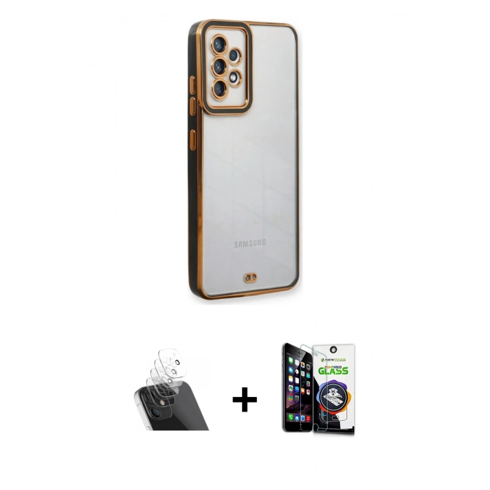 MARSİLYAN™- Galaxy A53 5G Kılıf Çekirdek Klasik Serisi - Şeffaf Temperli Cam Ekran Koruyucu + Şeffaf Kamera Lens Koruma Cam
