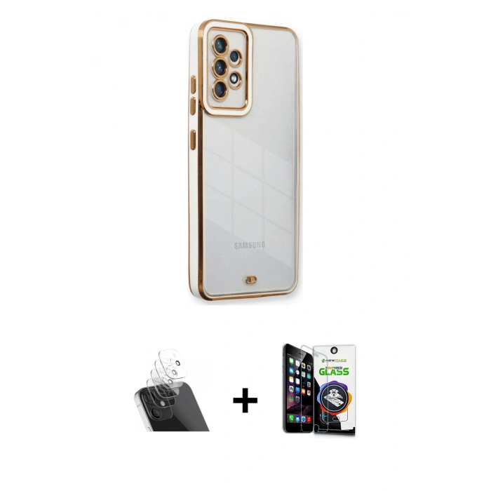 MARSİLYAN™- Galaxy A53 5G Kılıf Çekirdek Klasik Serisi - Şeffaf Temperli Cam Ekran Koruyucu + Şeffaf Kamera Lens Koruma Cam