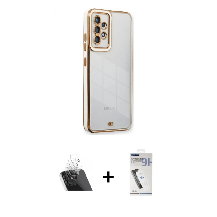 MARSİLYAN™- Galaxy A53 5G Kılıf Çekirdek Klasik Serisi - Şeffaf Uv Polymer Nano Ekran Koruyucu + Şeffaf Kamera Lens Koruma Cam