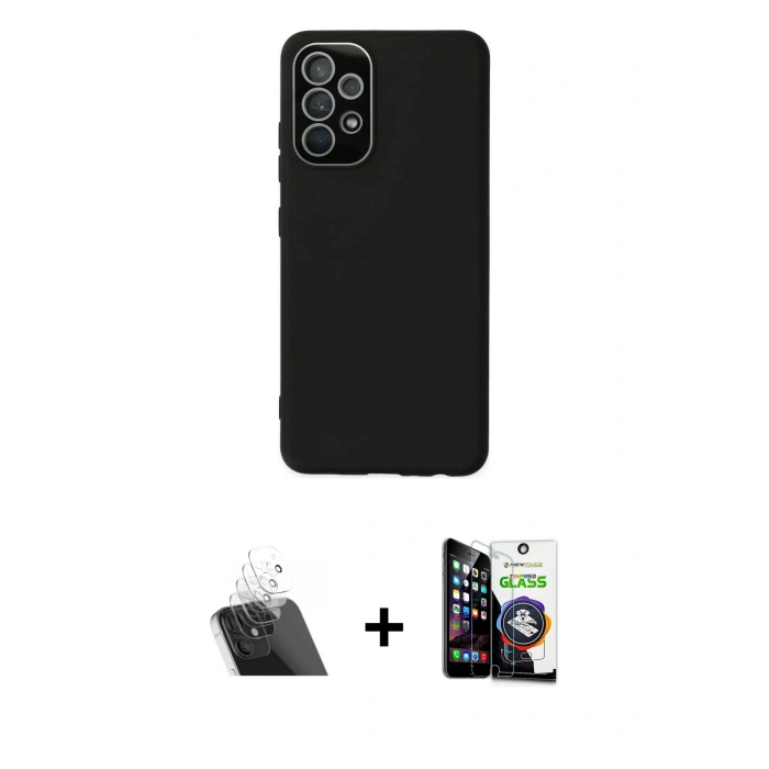 MARSİLYAN™- Galaxy A53 5G Kılıf Çekirdek Modern Serisi - Şeffaf Temperli Cam Ekran Koruyucu + Şeffaf Kamera Lens Koruma Cam