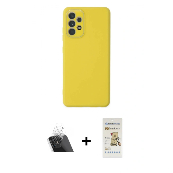 MARSİLYAN™- Galaxy A53 5G Kılıf Çekirdek Modern Serisi - Siyah Mat Seramik Nano Ekran Koruyucu + Kamera Lens Koruma Cam - SF