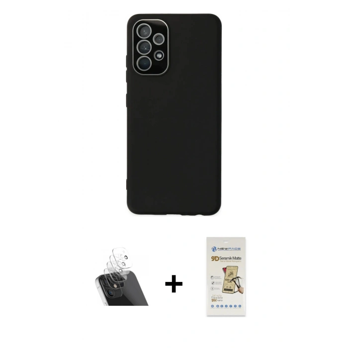 MARSİLYAN™- Galaxy A53 5G Kılıf Çekirdek Modern Serisi - Siyah Mat Seramik Nano Ekran Koruyucu + Kamera Lens Koruma Cam - SF