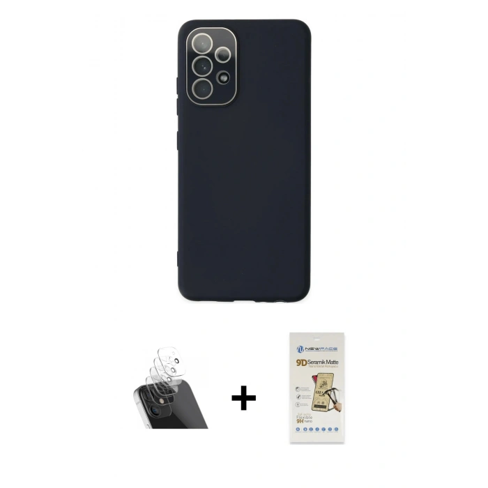 MARSİLYAN™- Galaxy A53 5G Kılıf Çekirdek Modern Serisi - Siyah Mat Seramik Nano Ekran Koruyucu + Kamera Lens Koruma Cam - SF