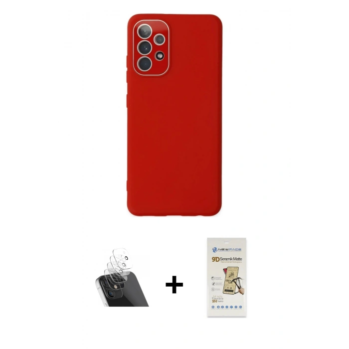 MARSİLYAN™- Galaxy A53 5G Kılıf Çekirdek Modern Serisi - Siyah Mat Seramik Nano Ekran Koruyucu + Kamera Lens Koruma Cam - SF