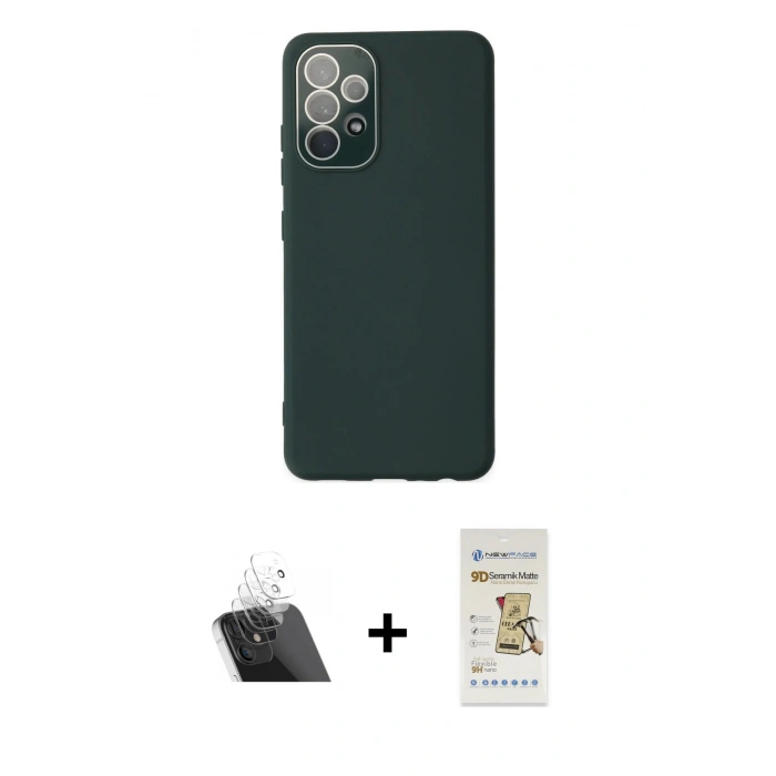 MARSİLYAN™- Galaxy A53 5G Kılıf Çekirdek Modern Serisi - Siyah Mat Seramik Nano Ekran Koruyucu + Kamera Lens Koruma Cam - SF
