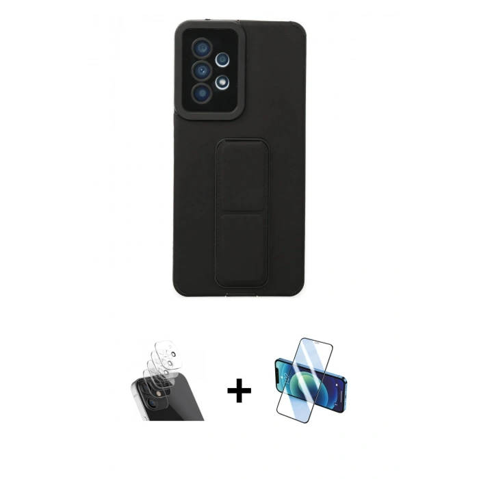 MARSİLYAN™- Galaxy A53 5G Kılıf Çekirdek Yansıma - Siyah 3D Antistatik Cam Ekran Koruyucu + Kamera Lens Koruma Cam - SF