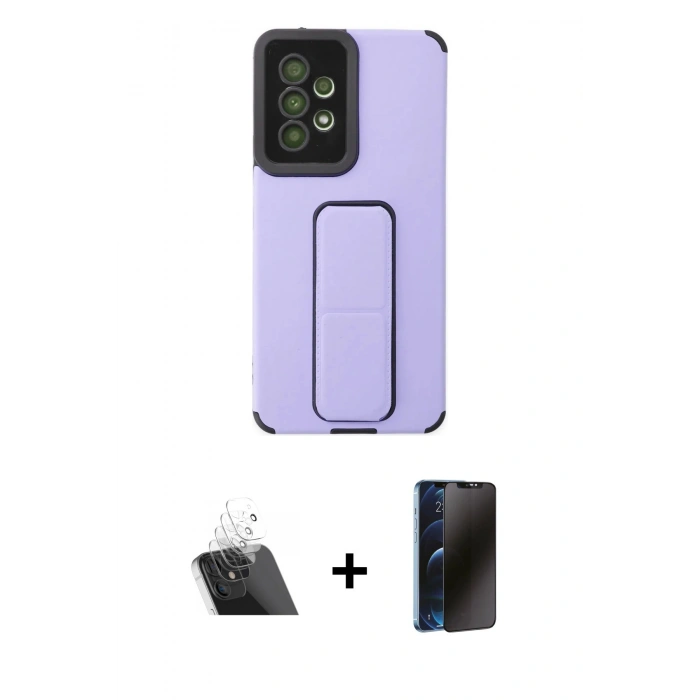 MARSİLYAN™- Galaxy A53 5G Kılıf Çekirdek Yansıma - Siyah 3D Antistatik Hayalet Cam Ekran Koruyucu + Kamera Lens Koruma Cam - SF