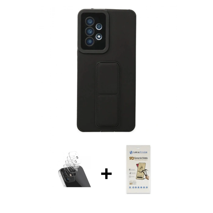 MARSİLYAN™- Galaxy A53 5G Kılıf Çekirdek Yansıma - Siyah Mat Seramik Nano Ekran Koruyucu + Kamera Lens Koruma Cam - SF