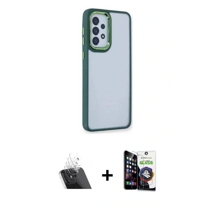 MARSİLYAN™- Galaxy A53 5G Kılıf Eksen Doku Prime - Şeffaf Temperli Cam Ekran Koruyucu + Kamera Lens Koruma Cam - SF