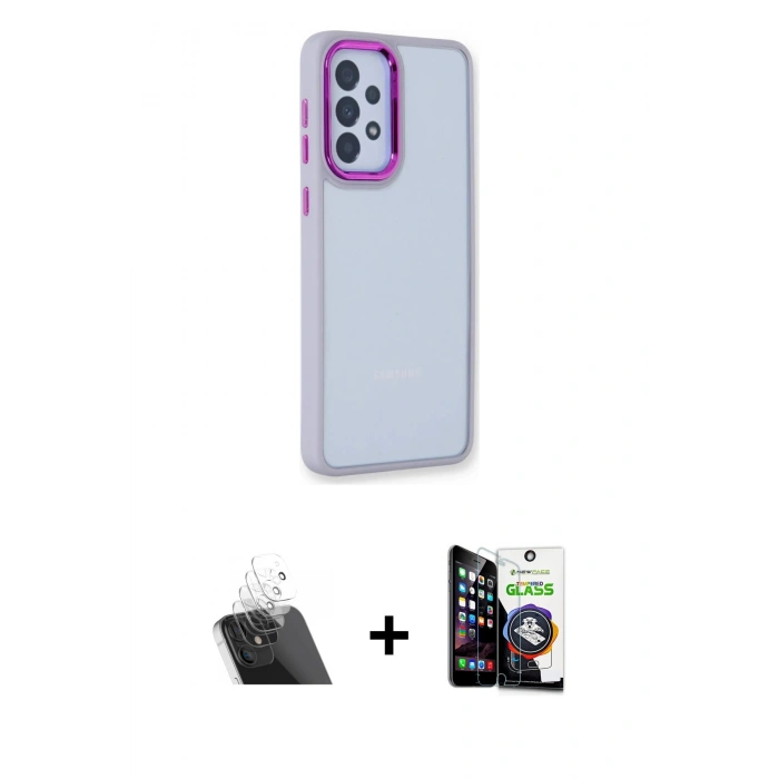 MARSİLYAN™- Galaxy A53 5G Kılıf Eksen Doku Prime - Şeffaf Temperli Cam Ekran Koruyucu + Kamera Lens Koruma Cam - SF