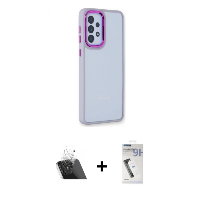 MARSİLYAN™- Galaxy A53 5G Kılıf Eksen Doku Prime - Şeffaf Uv Polymer Nano Ekran Koruyucu + Kamera Lens Koruma Cam - SF