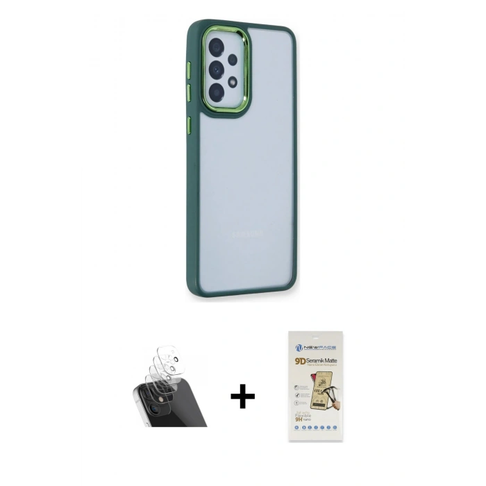 MARSİLYAN™- Galaxy A53 5G Kılıf Eksen Doku Prime - Siyah Mat Seramik Nano Ekran Koruyucu + Kamera Lens Koruma Cam - SF