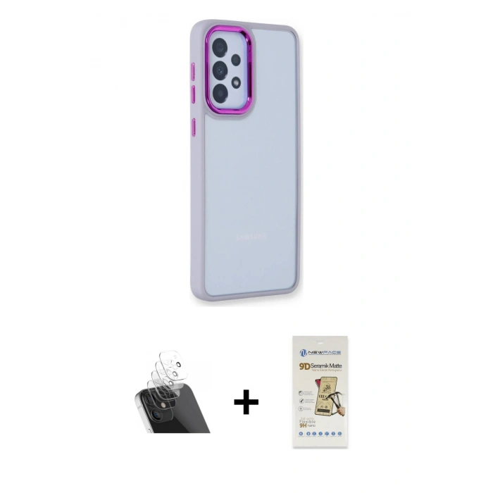 MARSİLYAN™- Galaxy A53 5G Kılıf Eksen Doku Prime - Siyah Mat Seramik Nano Ekran Koruyucu + Kamera Lens Koruma Cam - SF