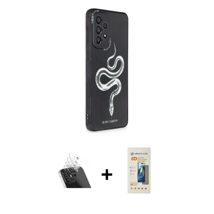 MARSİLYAN™- Galaxy A53 5G Kılıf Odak Klasik Serisi - Siyah 6D Mat Seramik Hayalet Nano Ekran Koruyucu + Kamera Lens Koruma Cam - SF