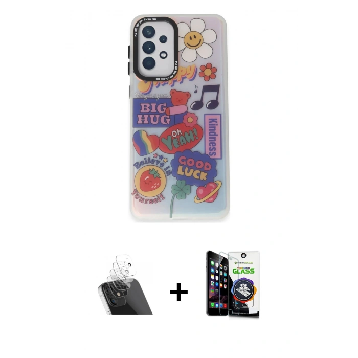 MARSİLYAN™- Galaxy A53 5G Kılıf Siluet Çizgi Koleksiyonu - Şeffaf Temperli Cam Ekran Koruyucu + Kamera Lens Koruma Cam - SF