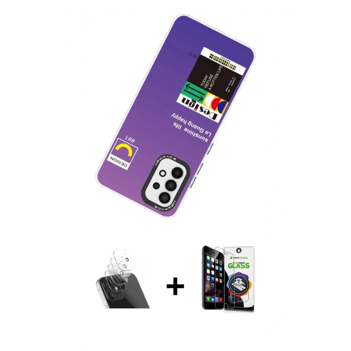 MARSİLYAN™- Galaxy A53 5G Kılıf Siluet Çizgi Koleksiyonu - Şeffaf Temperli Cam Ekran Koruyucu + Kamera Lens Koruma Cam - SF