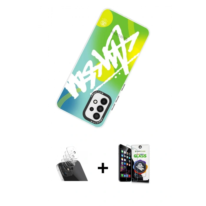 MARSİLYAN™- Galaxy A53 5G Kılıf Siluet Çizgi Koleksiyonu - Şeffaf Temperli Cam Ekran Koruyucu + Kamera Lens Koruma Cam - SF
