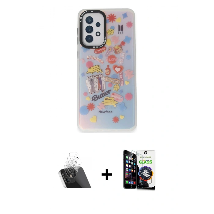 MARSİLYAN™- Galaxy A53 5G Kılıf Siluet Çizgi Koleksiyonu - Şeffaf Temperli Cam Ekran Koruyucu + Kamera Lens Koruma Cam - SF
