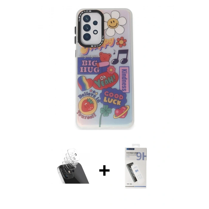 MARSİLYAN™- Galaxy A53 5G Kılıf Siluet Çizgi Koleksiyonu - Şeffaf Uv Polymer Nano Ekran Koruyucu + Kamera Lens Koruma Cam - SF
