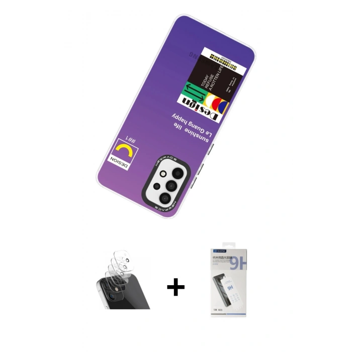 MARSİLYAN™- Galaxy A53 5G Kılıf Siluet Çizgi Koleksiyonu - Şeffaf Uv Polymer Nano Ekran Koruyucu + Kamera Lens Koruma Cam - SF