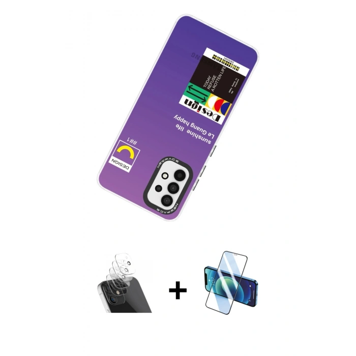 MARSİLYAN™- Galaxy A53 5G Kılıf Siluet Çizgi Koleksiyonu - Siyah 3D Antistatik Cam Ekran Koruyucu + Kamera Lens Koruma Cam - SF