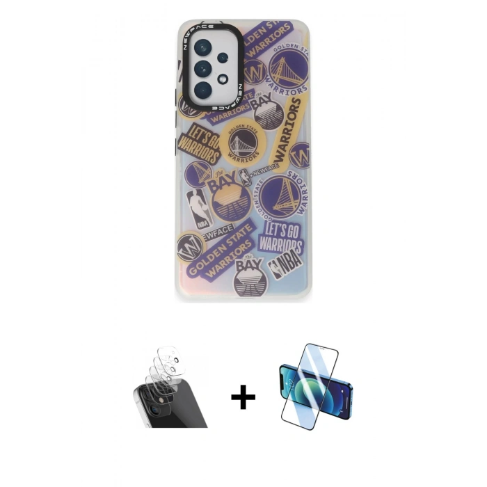 MARSİLYAN™- Galaxy A53 5G Kılıf Siluet Çizgi Koleksiyonu - Siyah 3D Antistatik Cam Ekran Koruyucu + Kamera Lens Koruma Cam - SF