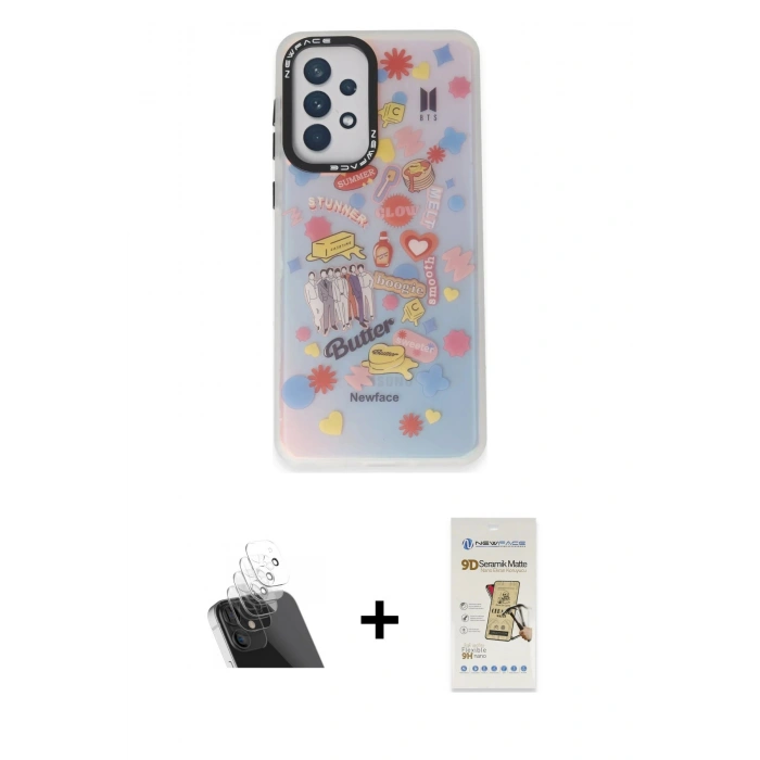MARSİLYAN™- Galaxy A53 5G Kılıf Siluet Çizgi Koleksiyonu - Siyah Mat Seramik Nano Ekran Koruyucu + Kamera Lens Koruma Cam - SF
