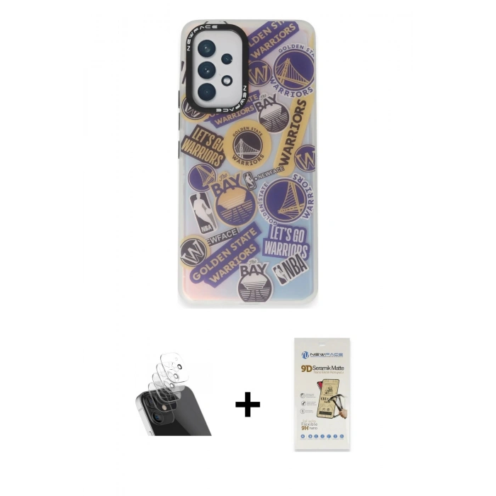 MARSİLYAN™- Galaxy A53 5G Kılıf Siluet Çizgi Koleksiyonu - Siyah Mat Seramik Nano Ekran Koruyucu + Kamera Lens Koruma Cam - SF