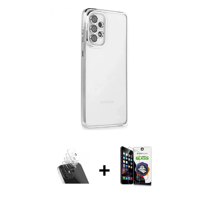 MARSİLYAN™- Galaxy A53 5G Kılıf Vadi Minimal - Şeffaf Temperli Cam Ekran Koruyucu + Şeffaf Kamera Lens Koruma Cam