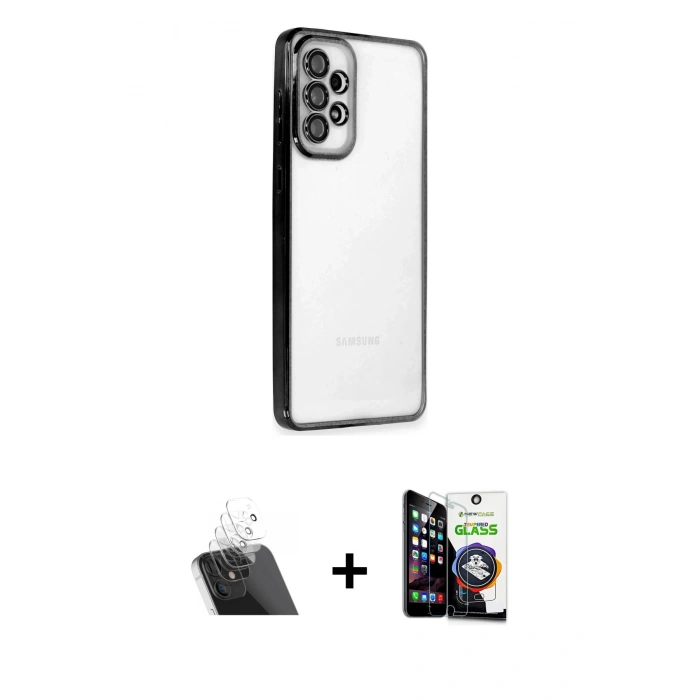 MARSİLYAN™- Galaxy A53 5G Kılıf Vadi Minimal - Şeffaf Temperli Cam Ekran Koruyucu + Şeffaf Kamera Lens Koruma Cam