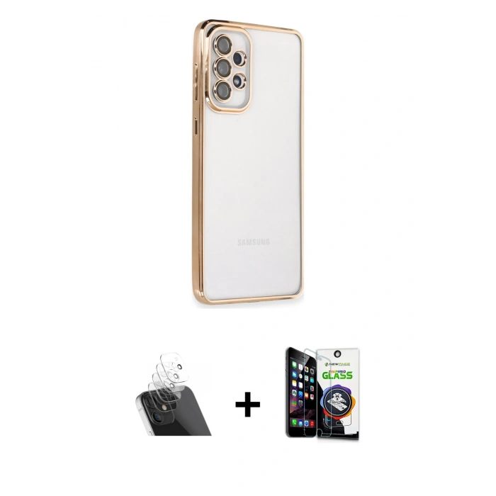 MARSİLYAN™- Galaxy A53 5G Kılıf Vadi Minimal - Şeffaf Temperli Cam Ekran Koruyucu + Şeffaf Kamera Lens Koruma Cam