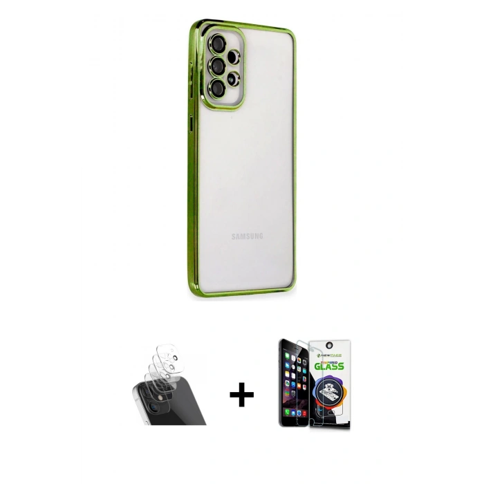 MARSİLYAN™- Galaxy A53 5G Kılıf Vadi Minimal - Şeffaf Temperli Cam Ekran Koruyucu + Şeffaf Kamera Lens Koruma Cam