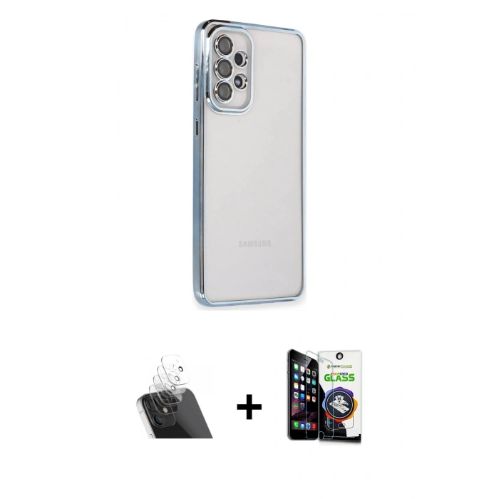 MARSİLYAN™- Galaxy A53 5G Kılıf Vadi Minimal - Şeffaf Temperli Cam Ekran Koruyucu + Şeffaf Kamera Lens Koruma Cam