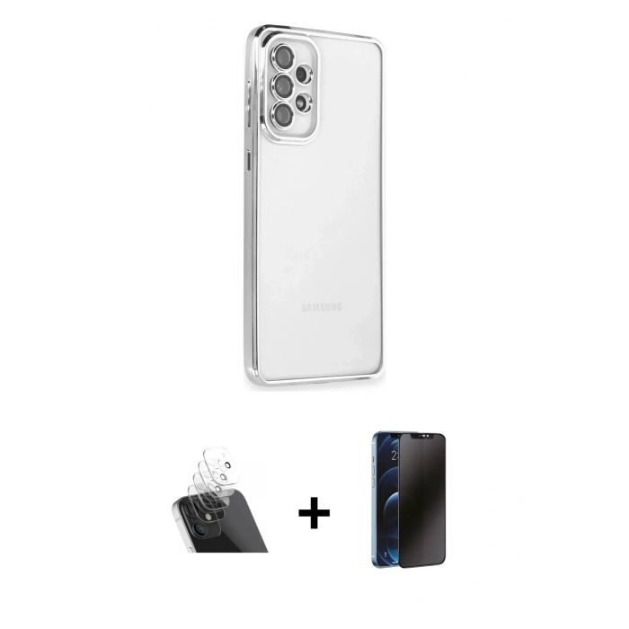 MARSİLYAN™- Galaxy A53 5G Kılıf Vadi Minimal - Siyah 3D Antistatik Hayalet Cam Ekran Koruyucu + Kamera Lens Koruma Cam - SF