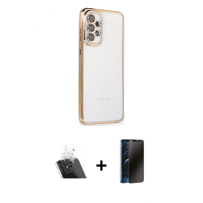 MARSİLYAN™- Galaxy A53 5G Kılıf Vadi Minimal - Siyah 3D Antistatik Hayalet Cam Ekran Koruyucu + Kamera Lens Koruma Cam - SF