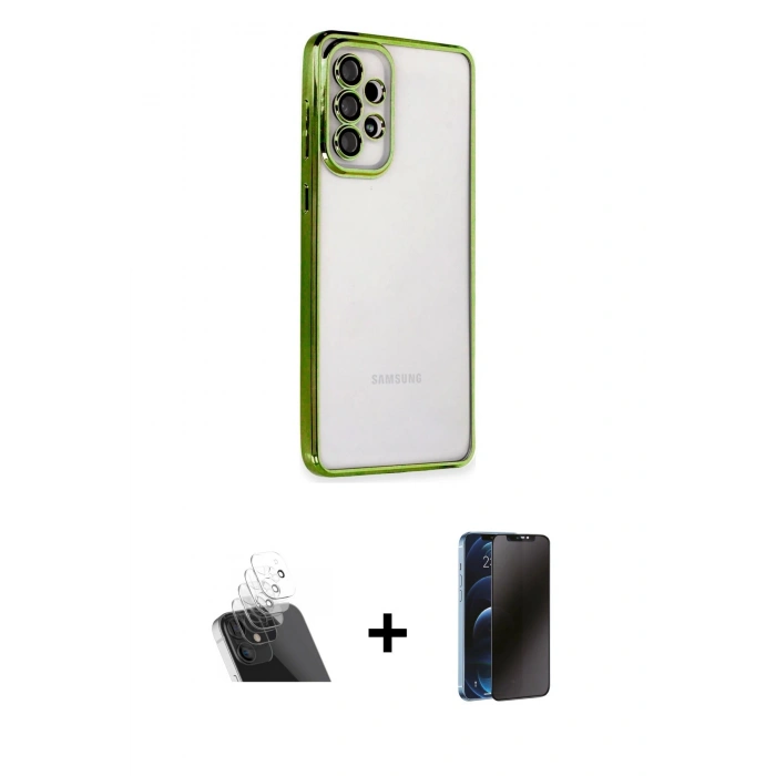 MARSİLYAN™- Galaxy A53 5G Kılıf Vadi Minimal - Siyah 3D Antistatik Hayalet Cam Ekran Koruyucu + Kamera Lens Koruma Cam - SF